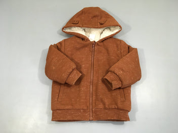 Gilet épais brn chiné doublé velours à capuche, un peu bouloché