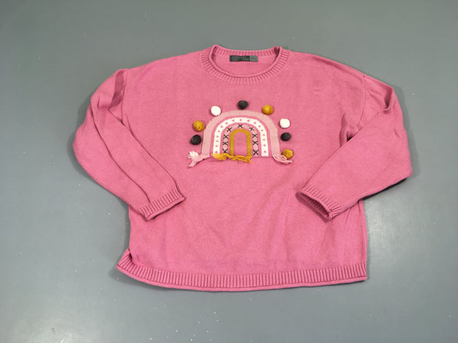 Pull rose pompon, moins cher chez Petit Kiwi