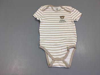 Body m.c blanc rayé beige ours