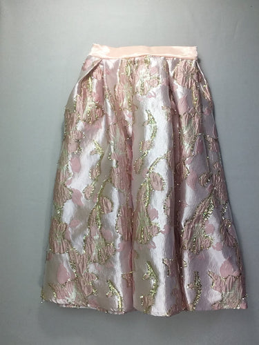 Jupe longue épaisse doublée rose motifs fleurs texturées, moins cher chez Petit Kiwi