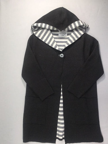 Gilet veste long à capuche gris rayé interieur, moins cher chez Petit Kiwi