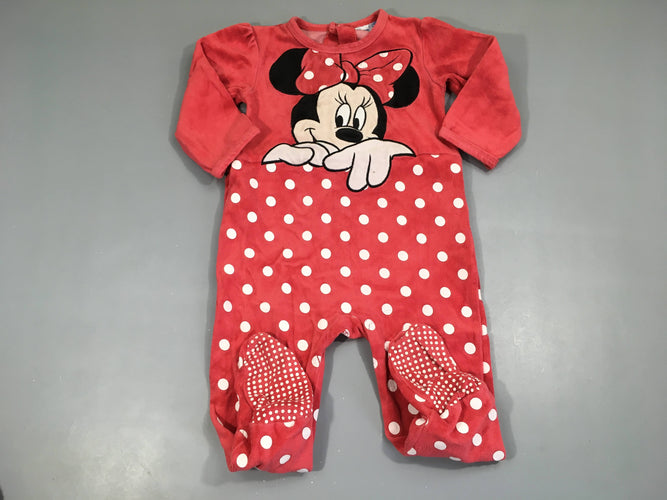 Pyjama velours rouge Minnie, pieds anti-dérapants, moins cher chez Petit Kiwi