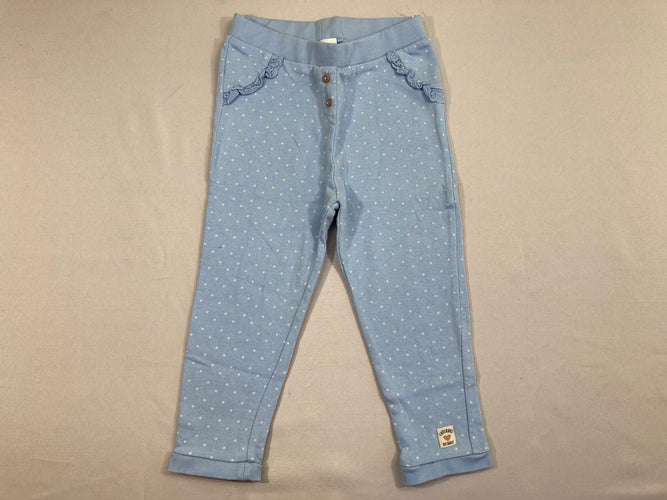 Pantalon molleton bleu clair pois blancs, moins cher chez Petit Kiwi