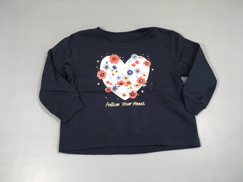 Sweat bleu marine coeurs fleurs