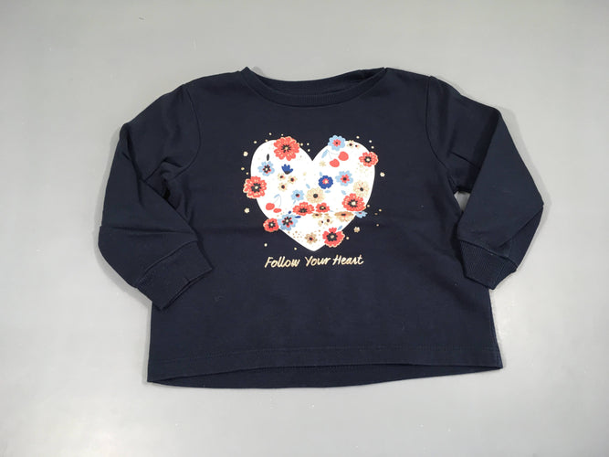 Sweat bleu marine coeurs fleurs, moins cher chez Petit Kiwi