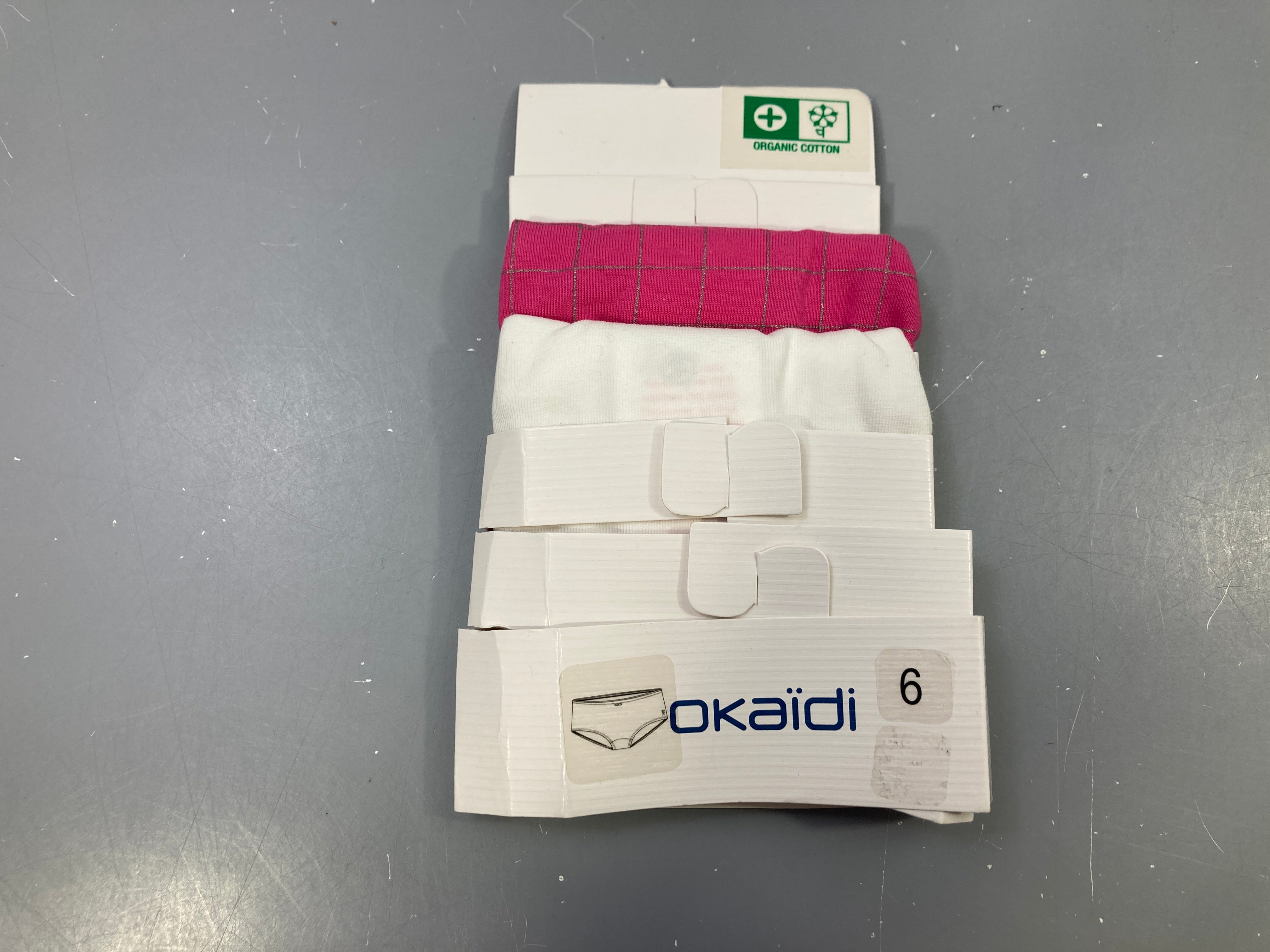 NEUF Lot 2 culottes coton bio, blanc/rose à carreaux