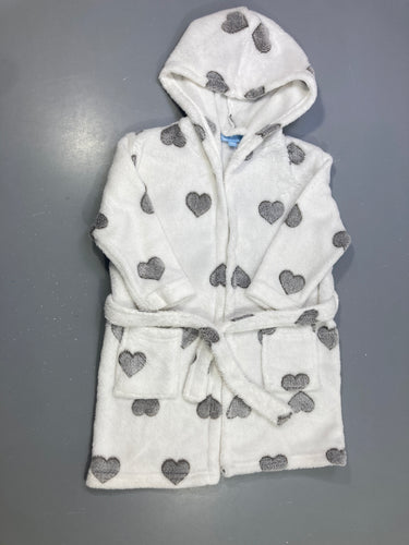 Peignoir capuche velours blanc, coeurs gris, moins cher chez Petit Kiwi