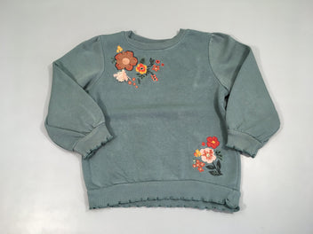 Sweat bleu fleurs brodées
