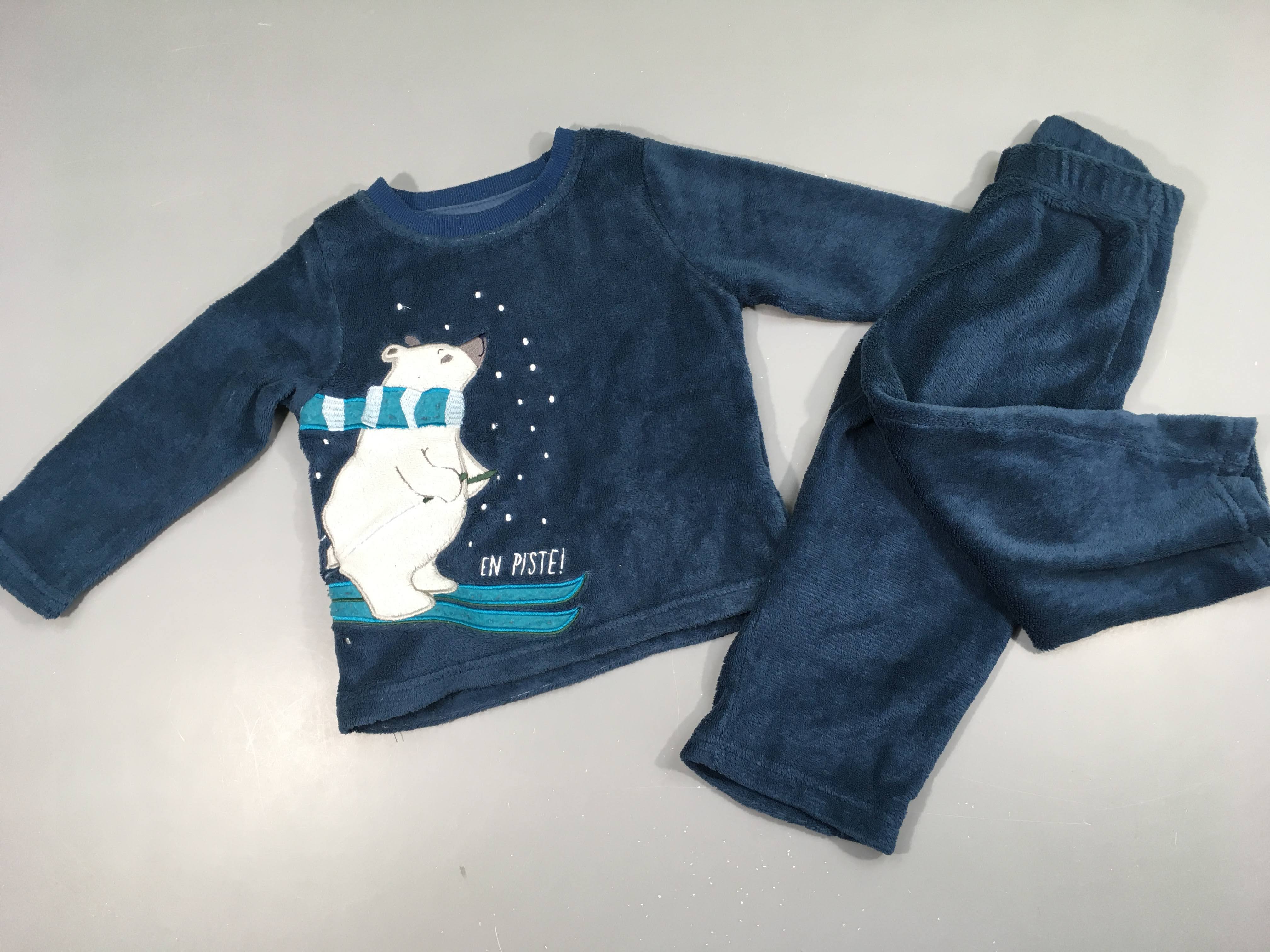 Pyjama 2pcs velours bleu foncé Ourson neige