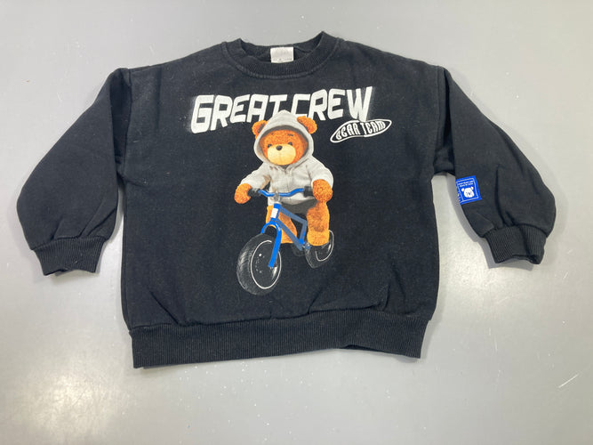Sweat noir imprimé ours à vélo BMX, à dépoiler, moins cher chez Petit Kiwi