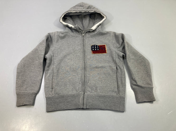 Sweat zippé capuche gris, patch drapeau NY, moins cher chez Petit Kiwi