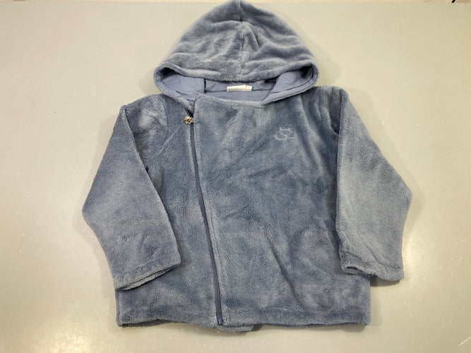 Veste zippée capuche velours bleu, moins cher chez Petit Kiwi