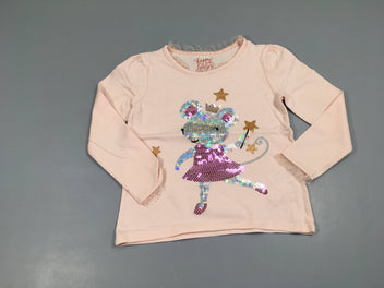T-shirt m.l rose souris sequins col tulle