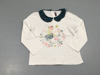 T-shirt m.l blanc sirène col, tache bas manche gauche