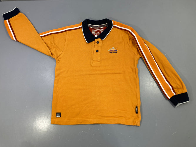 Polo m.l moutarde bandes marine bordeaux, J&Joy, moins cher chez Petit Kiwi