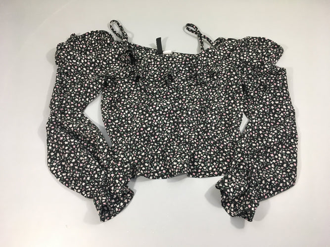 Blouse ml noire fleurie, moins cher chez Petit Kiwi
