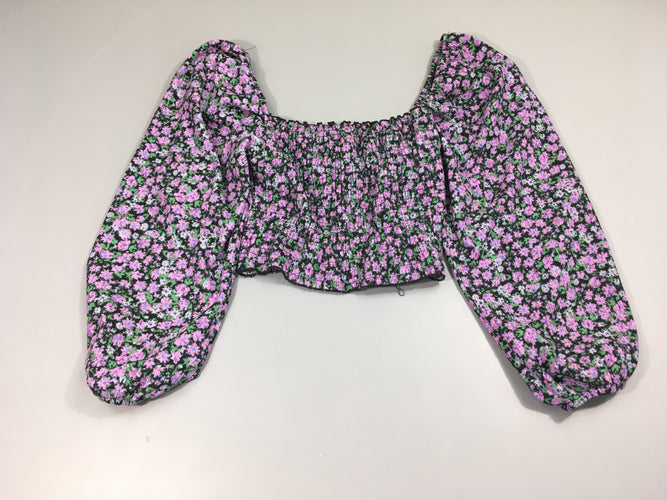 Blouse cropped s.moks noir mauve fleuri, moins cher chez Petit Kiwi