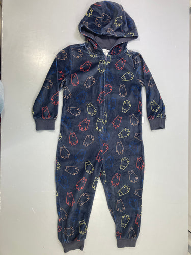 Combinaison zippé capuche velours bleu marine, imprimé fantômes chats, moins cher chez Petit Kiwi