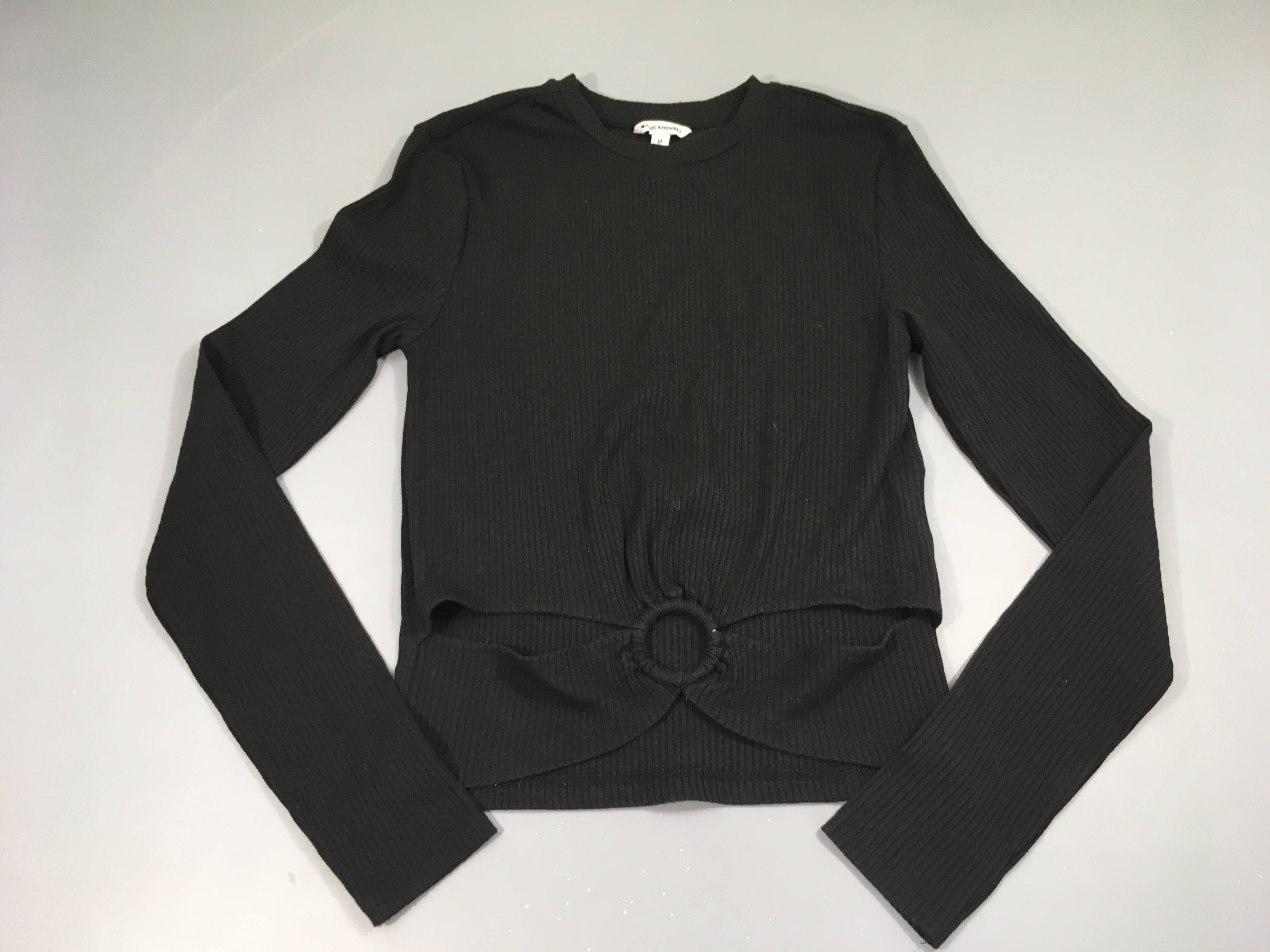 T-shirt m.l côtelé noir ouvert bas