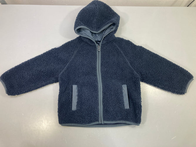 Veste zippée sherpa bleu gris, poches zippées, moins cher chez Petit Kiwi