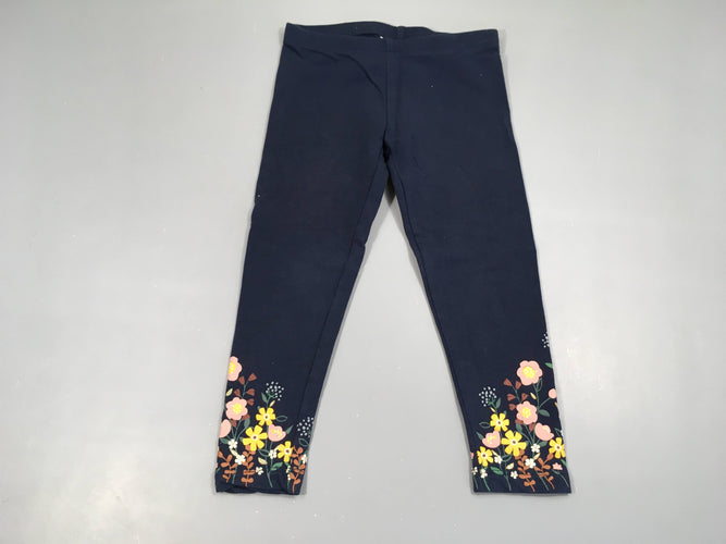 Legging épais ble foncé fleurs, moins cher chez Petit Kiwi