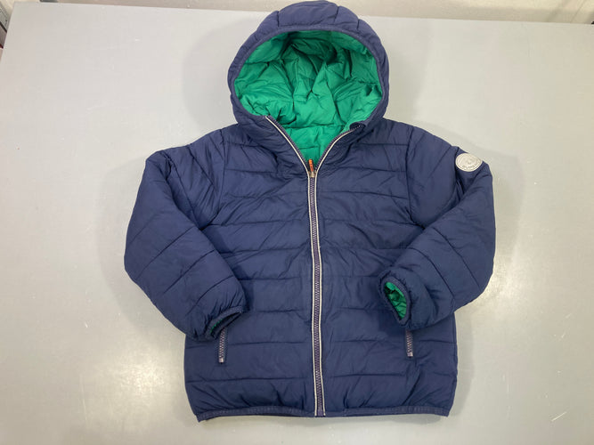 Doudoune réversible zippée capuche bleu marine, doublure verte, Fuji, moins cher chez Petit Kiwi