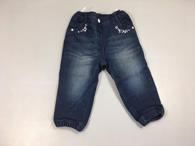 Jeans doublé jersey fleurs brodées, moins cher chez Petit Kiwi
