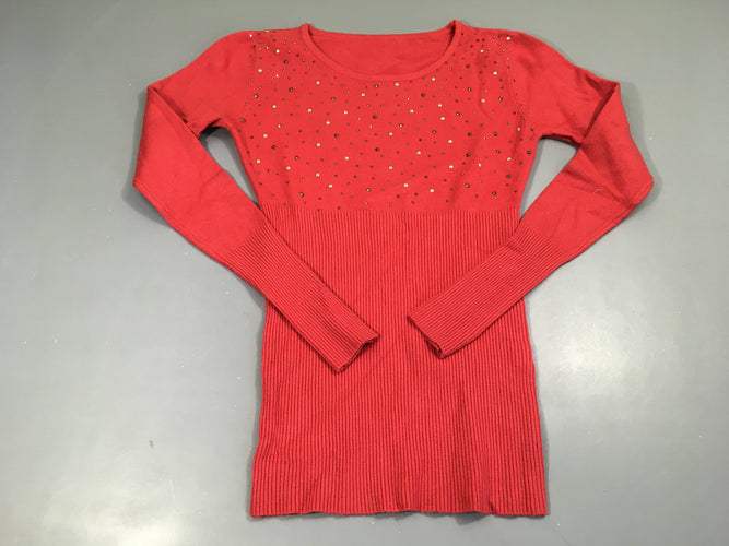 Pull rouge strass, moins cher chez Petit Kiwi