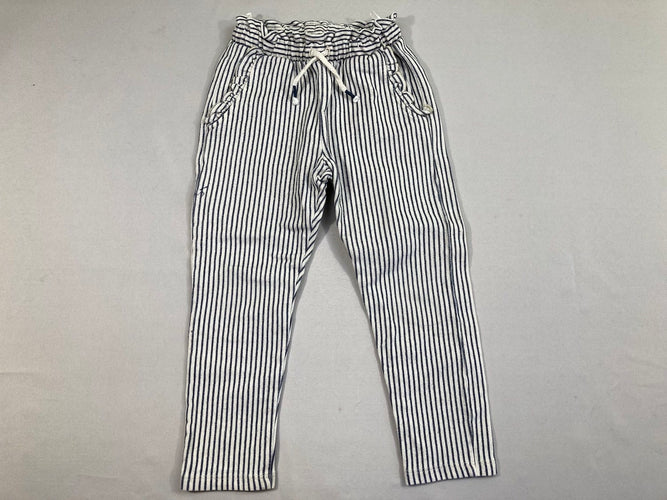 Pantalon blanc cassé ligné bleu taille élastique, moins cher chez Petit Kiwi
