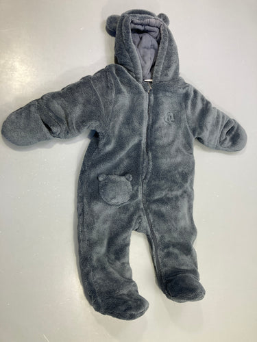 Combinaison pilote polaire bleu foncé capuche oreilles ours, pieds, moins cher chez Petit Kiwi