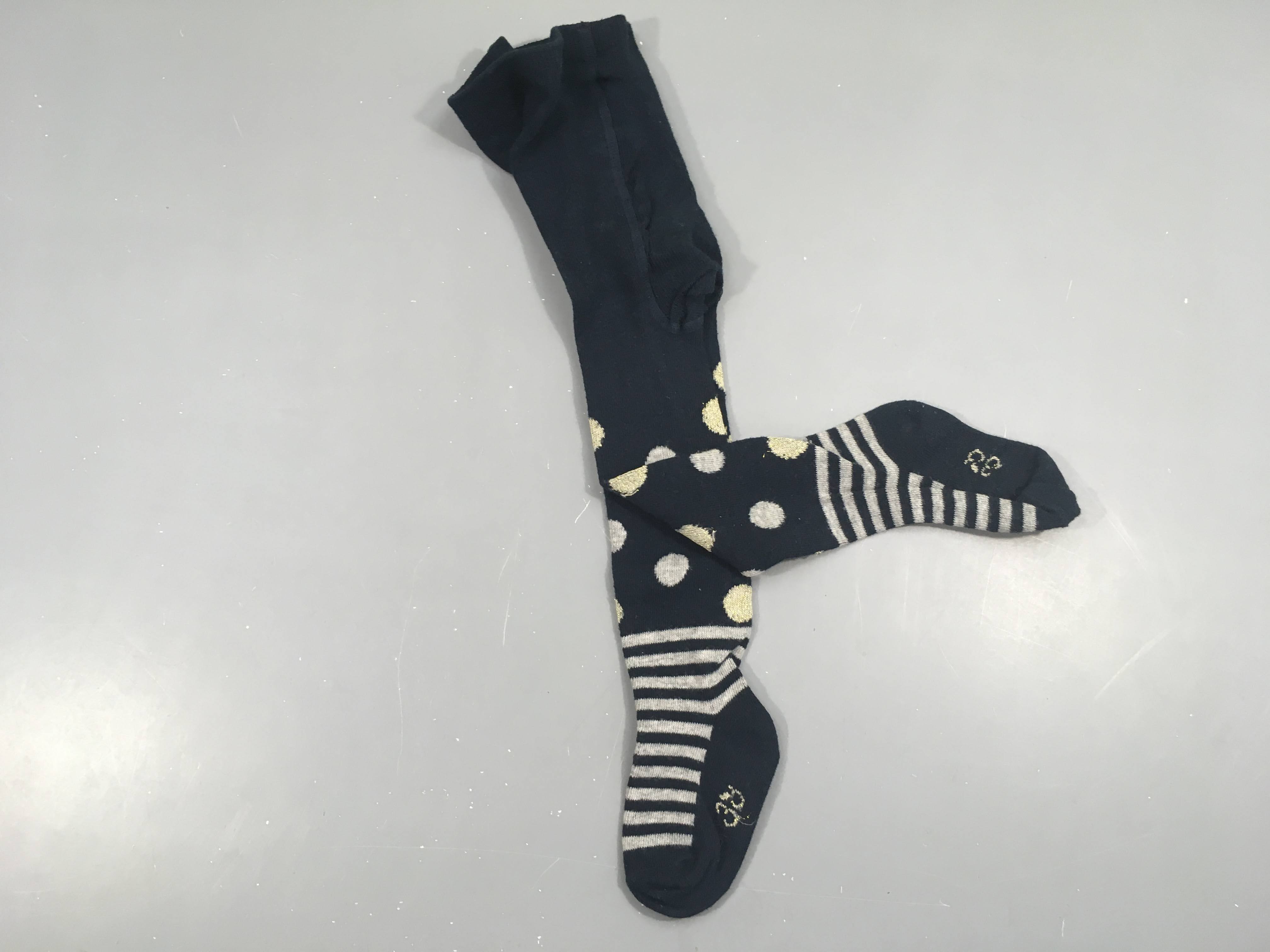 Collants bleu foncé pois gris-dorés 19-22L égèrement boulochés