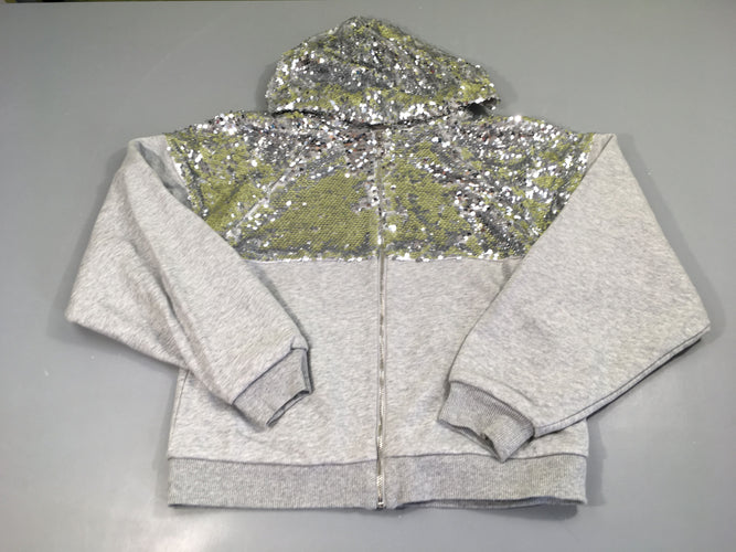 Sweat zippé à capuche gris sequins, moins cher chez Petit Kiwi