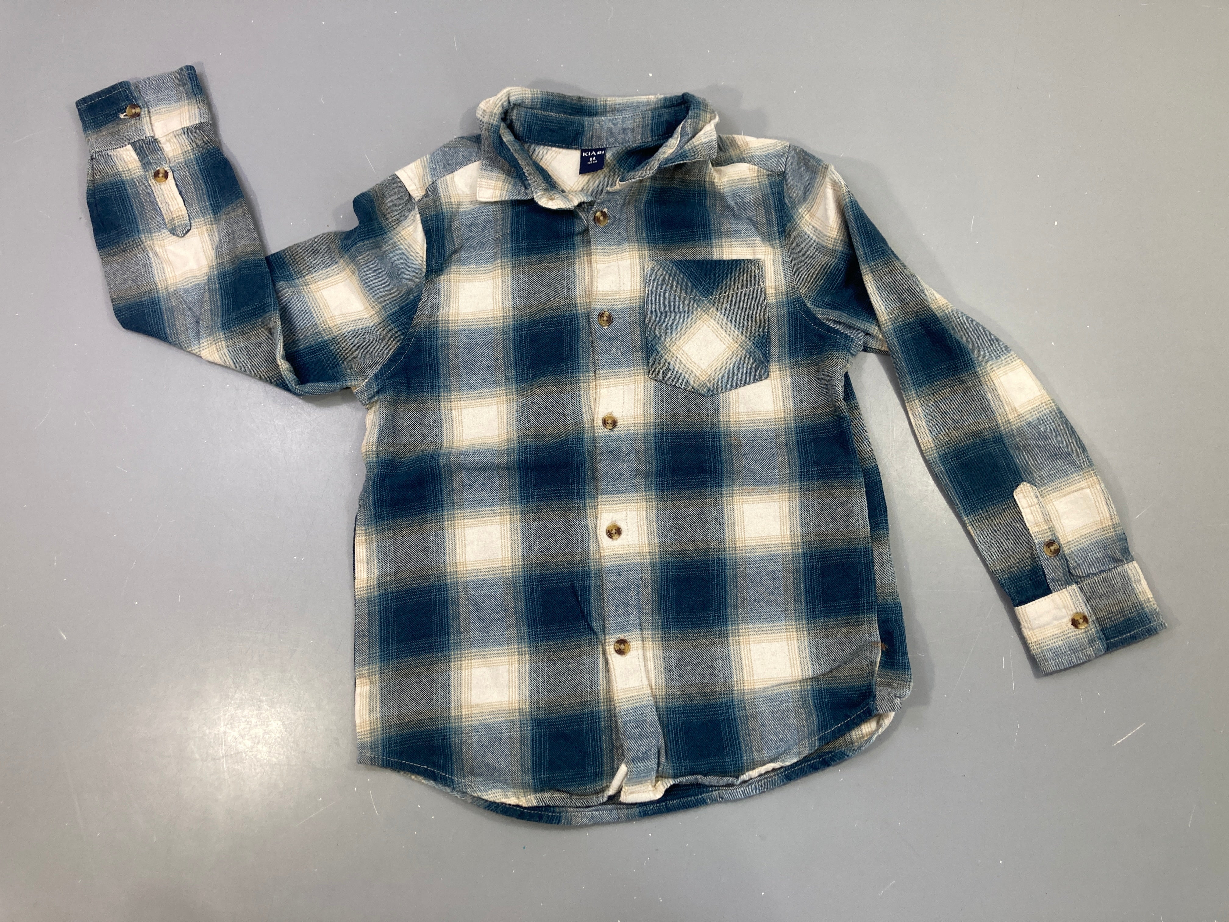 Chemise m.l flanelle bleu et blanc à carreaux
