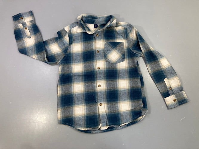Chemise m.l flanelle bleu et blanc à carreaux, moins cher chez Petit Kiwi