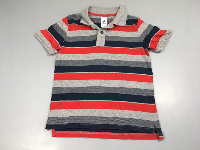 Polo m.c jersey gris rayé rouge-bleu, moins cher chez Petit Kiwi
