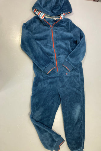 Surpyjama polaire bleu marine capuche, zip orange, moins cher chez Petit Kiwi