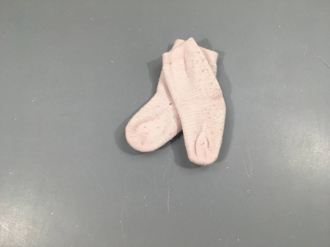 Chaussettes chaudes  rose clair rayées blanc bouloches, moins cher chez Petit Kiwi