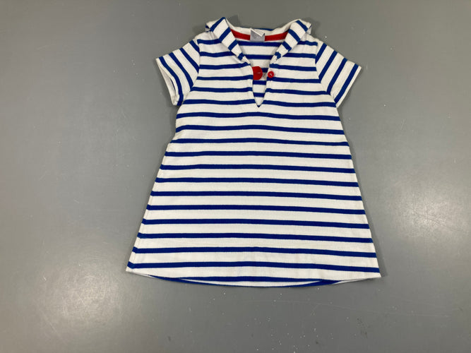 Robe m.c blanc rayé bleu col marin, moins cher chez Petit Kiwi