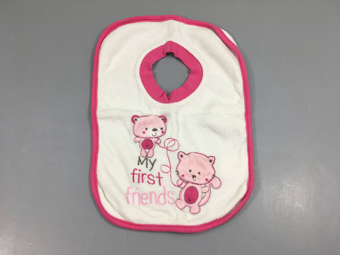 Bavoir à enfiler blanc chats roses, moins cher chez Petit Kiwi