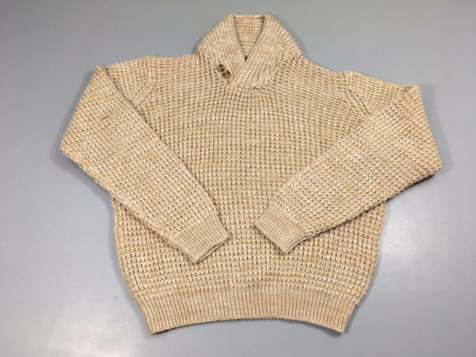 Pull mailles beige chiné blanc col châle, moins cher chez Petit Kiwi