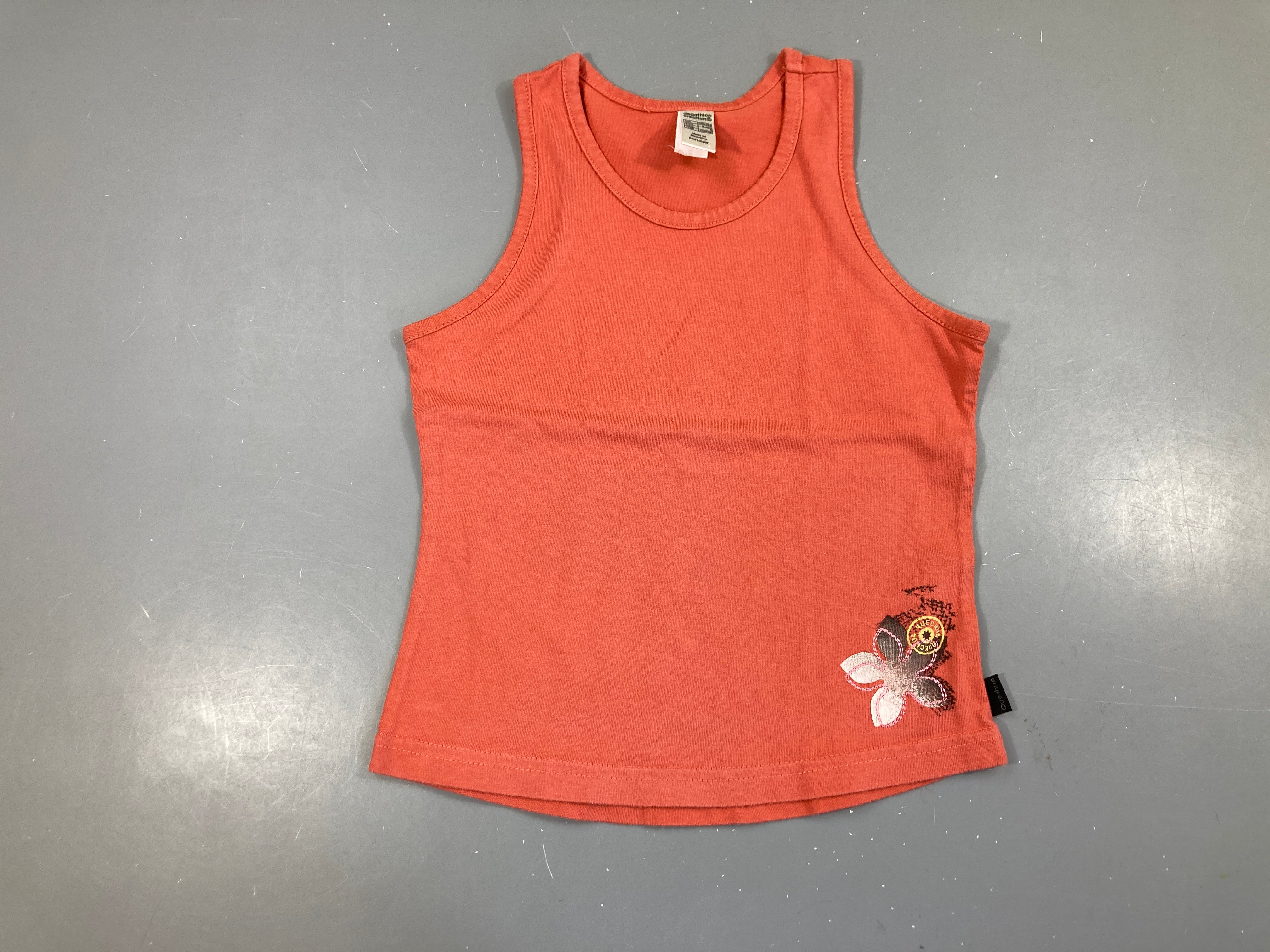 T-shirt s.m orange borderie fleur, légèrement bouloché