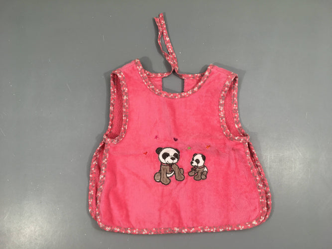 Bavoir/tablier velours rose Panda, moins cher chez Petit Kiwi