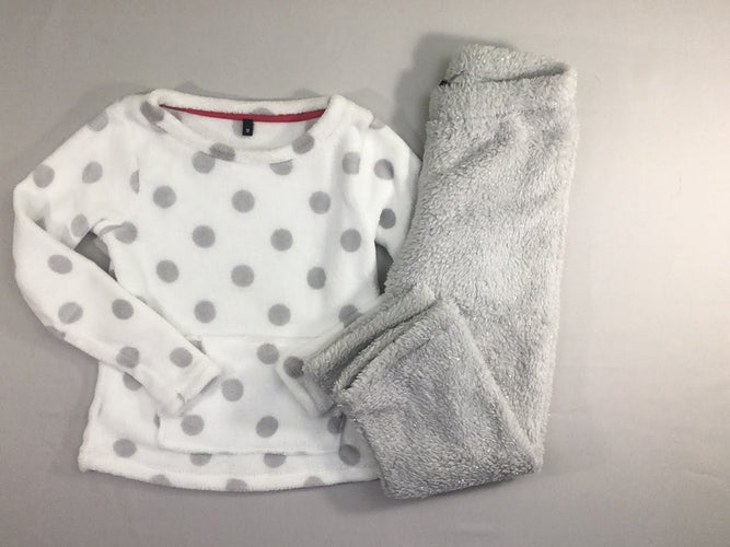 Pyjama 2pcs velours blanc pois-gris, moins cher chez Petit Kiwi