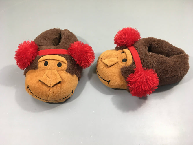Pantoufles brunes singes casques pompons, moins cher chez Petit Kiwi