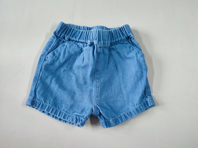 Short denim bleu taille élastique, moins cher chez Petit Kiwi