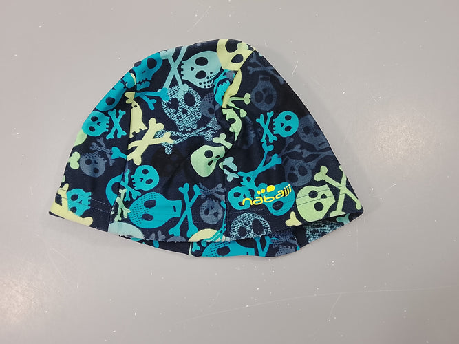 Bonnet de piscine  "Nabaiji" bleu marine, têtes de mort, moins cher chez Petit Kiwi