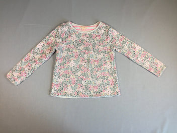 T-shirt m.l motifs fleuris panthère réversible ligné rose/blanc
