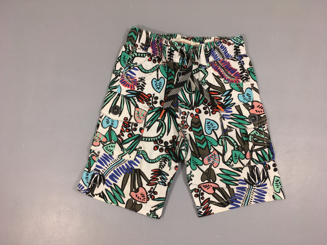 Bermuda blanc motifs noir-vert-bleu serpent, moins cher chez Petit Kiwi