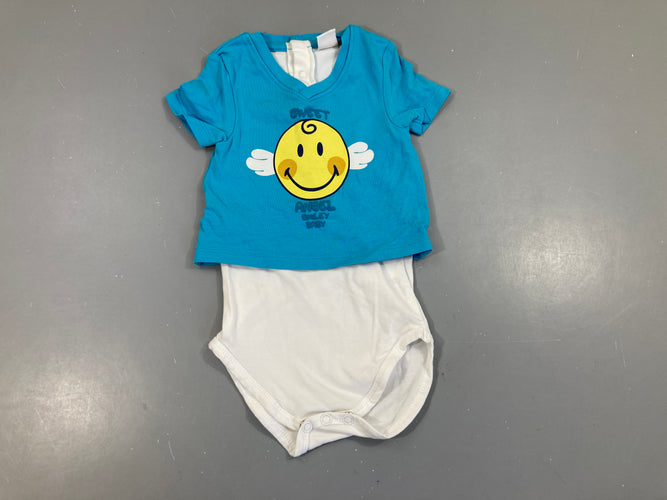 Body m.l effet superposé T-shirt m.c bleu Smiley, moins cher chez Petit Kiwi