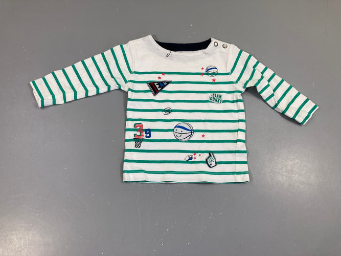 T-shirt m.l blanc rayé vert Team, moins cher chez Petit Kiwi